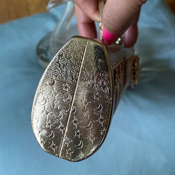 New handheld cylinder shape metal red embellished clutch  bag